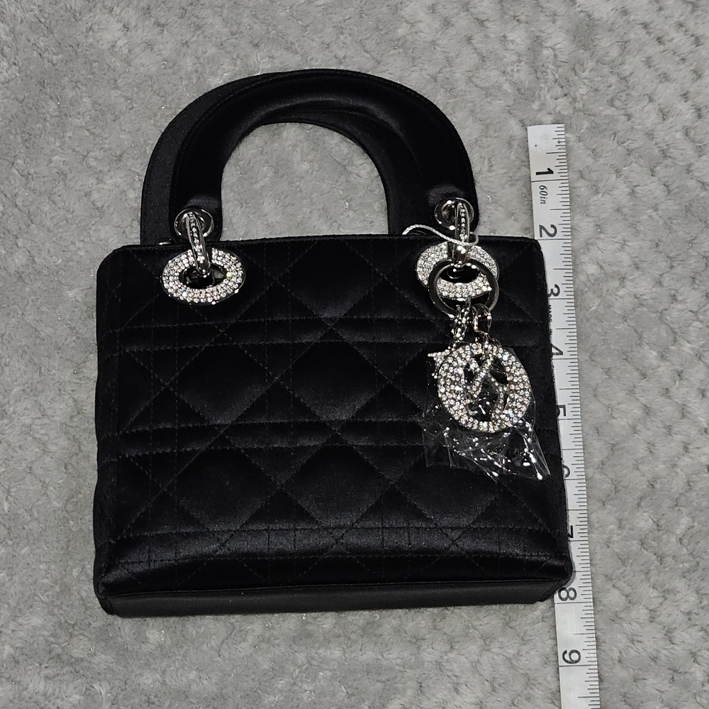 Dior Mini Crystal Lady Dior Cannage Handbag Princess Diana Satin Bag w Strassing - Picture 12 of 16